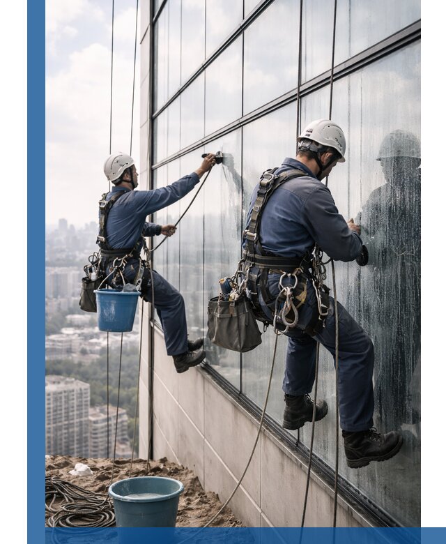 Профессиональная мойка фасадных окон альпинистами в Добрянке