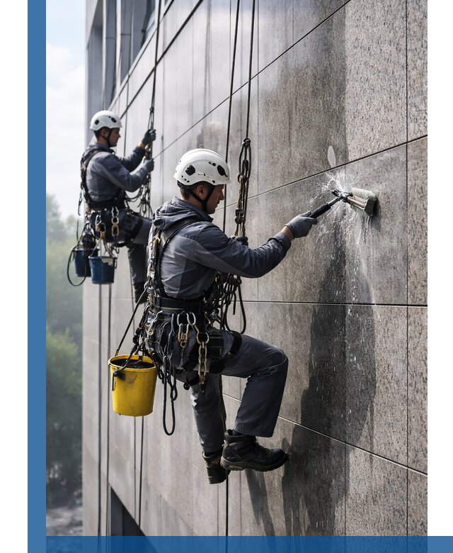 Профессиональная мойка фасада из керамогранита в Добрянке