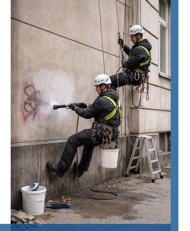 Удаление граффити с фасада в Добрянке от 4546 р. | ВЫСОТНИК-Дбр