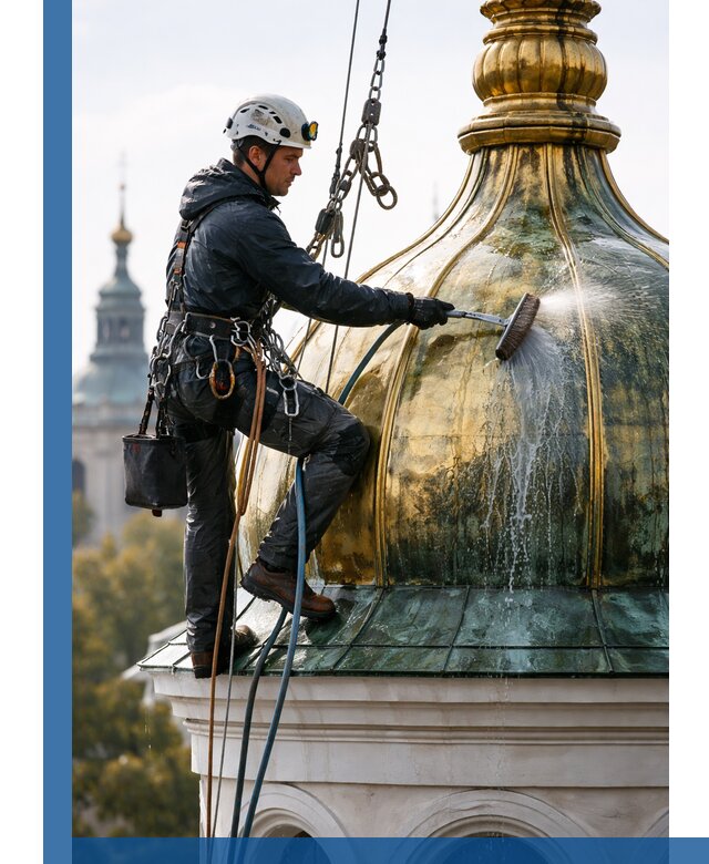 Профессиональная мойка куполов и шпилей высотными альпинистами в Добрянке