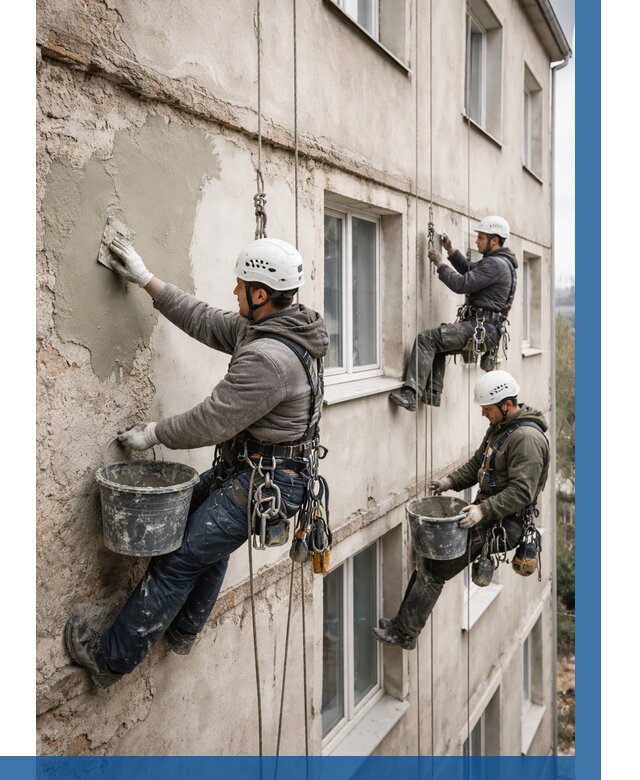 Ремонт штукатурного фасада в Добрянке от 758 р. под ключ | ВЫСОТНИК-Дбр