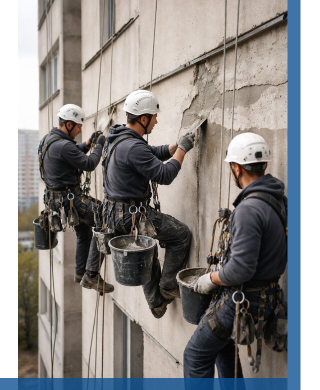 Ремонт бетонных элементов фасада в Добрянке от 2526 р. | ВЫСОТНИК-Дбр