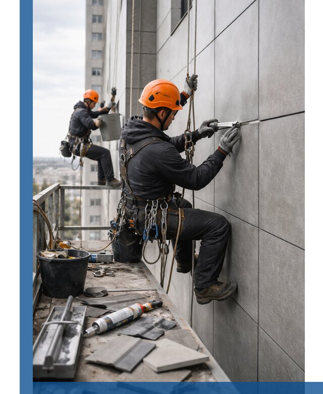 Профессиональный ремонт фасада из керамогранита в Добрянке