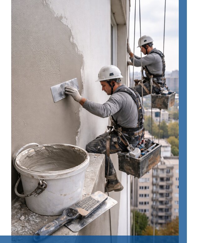 Шпаклевка фасада на высоте в Добрянке от 707 р. | ВЫСОТНИК-Дбр