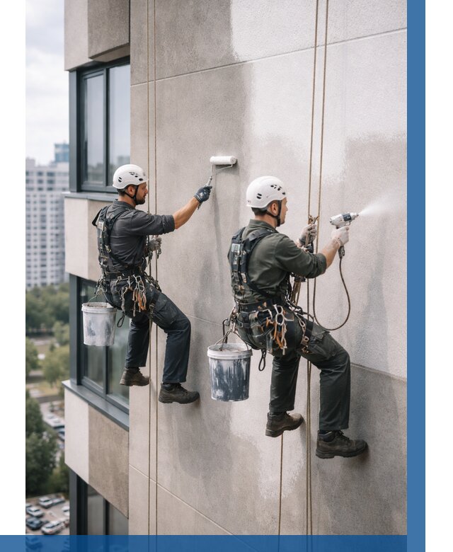 Покраска фасада альпинистами в Добрянке от 303 р. | ВЫСОТНИК-Дбр