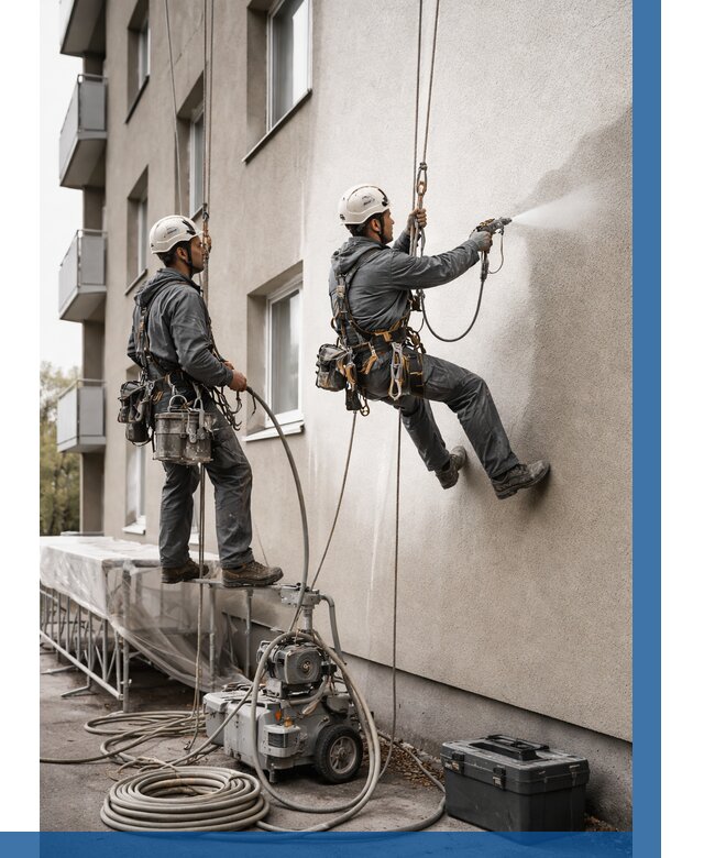 Безвоздушная покраска фасада в Добрянке от 222 р/м² | ВЫСОТНИК-Дбр