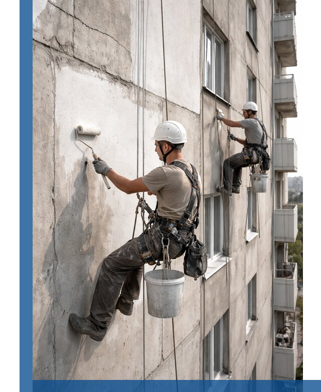 Покраска бетонного фасада в Добрянке для жилых и промышленных объектов