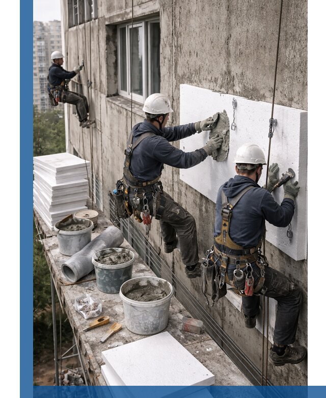 Утепление фасада пенополистиролом в Добрянке под ключ