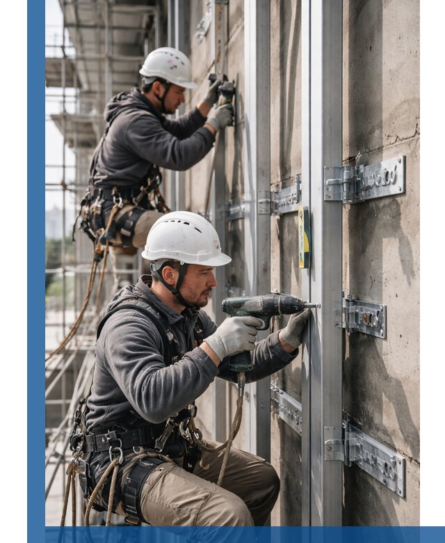 Монтаж и крепление подсистемы вентфасада в Добрянке