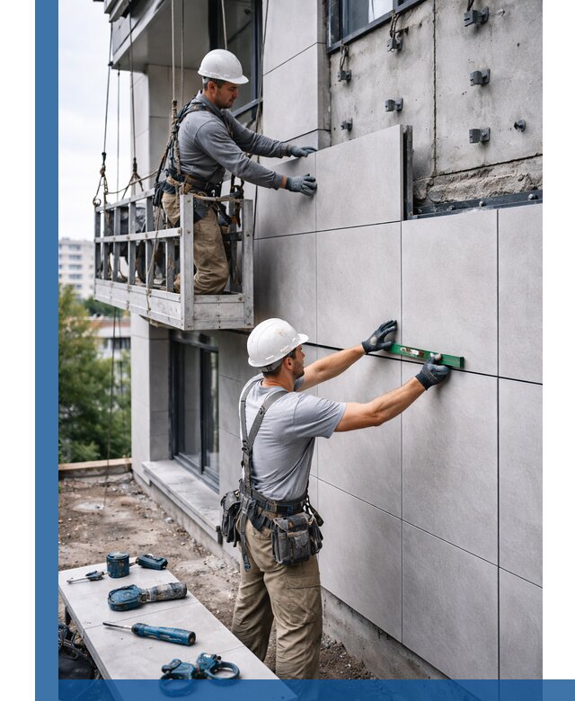 Монтаж керамогранита на фасад в Добрянке под ключ с гарантией качества