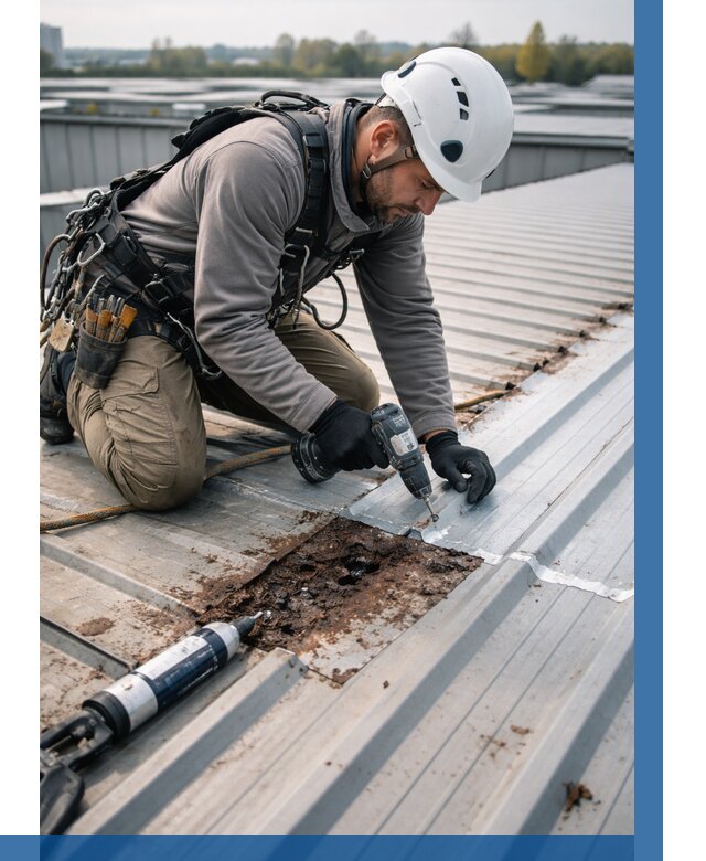 Ремонт профнастила на кровле в Добрянке от 707 р. | ВЫСОТНИК-Дбр