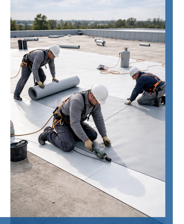 Монтаж мембранной кровли под ключ в Добрянке от 1212 р. | ВЫСОТНИК-Дбр