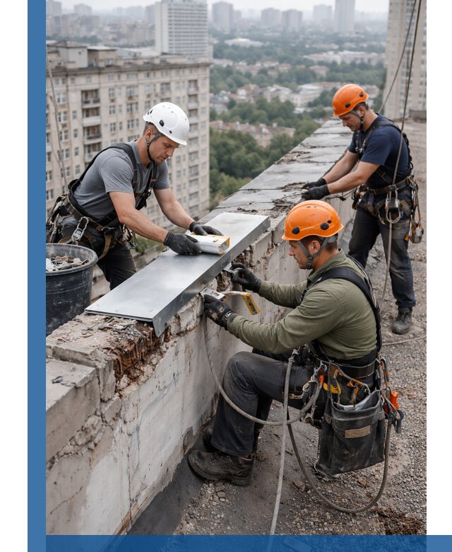 Ремонт парапета на кровле в Добрянке, высотные работы с гарантией