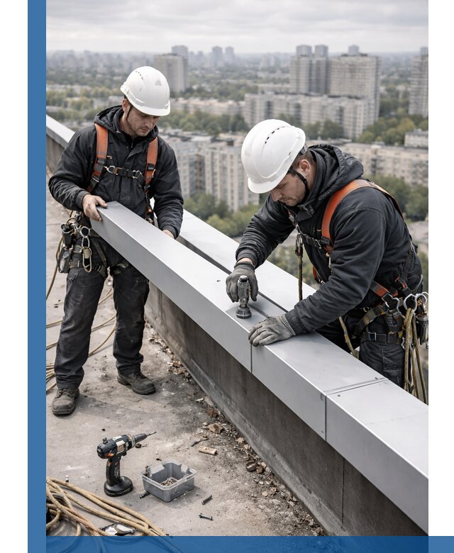 Монтаж парапетных крышек и ограждений кровли в Добрянке