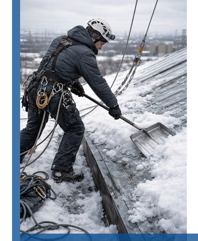 Профессиональная очистка кровли от снега и наледи в Добрянке