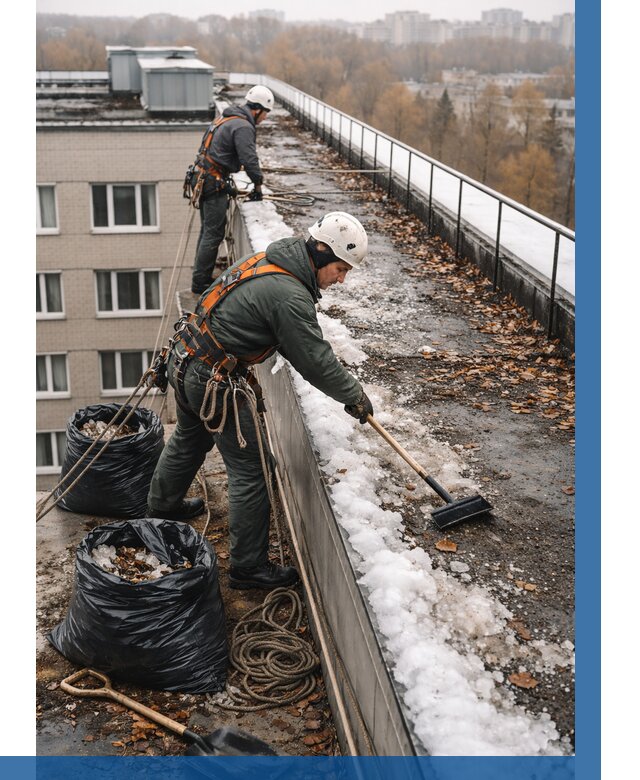 Очистка кровли по периметру в Добрянке от 556 р. | ВЫСОТНИК-Дбр
