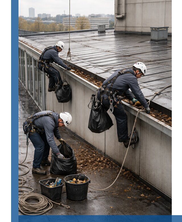 Очистка кровли по периметру в Добрянке силами промышленных альпинистов