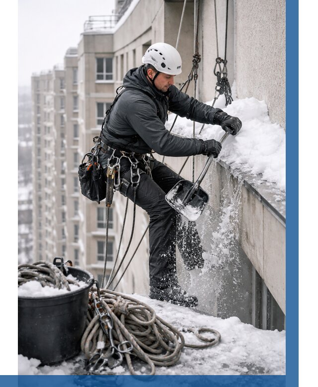 Очистка карнизов от снега в Добрянке от 303 р. | ВЫСОТНИК-Дбр