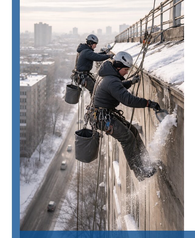 Очистка карнизов от снега в Добрянке профессионально и безопасно