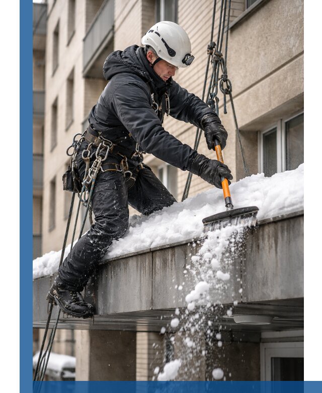 Очистка козырьков от снега в Добрянке круглогодично безопасно