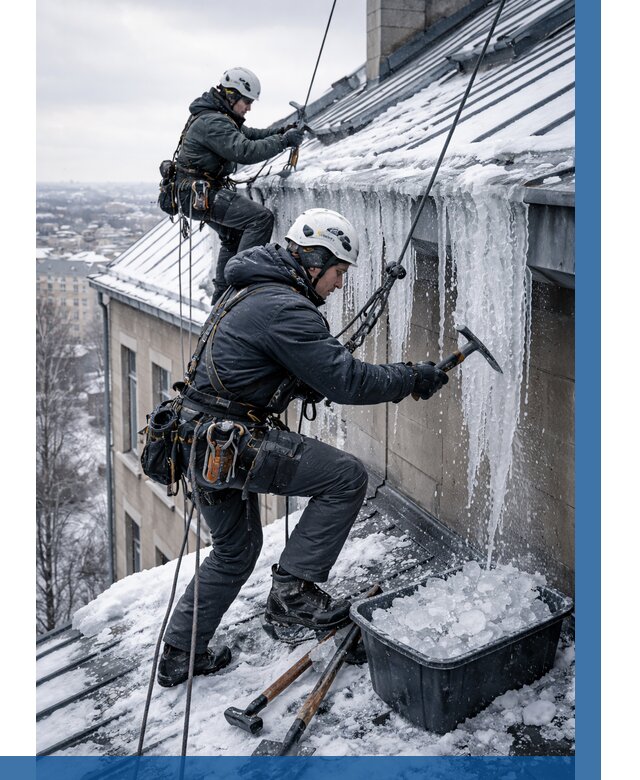 Удаление наледи с кровли в Добрянке от 5556 р. | ВЫСОТНИК-Дбр