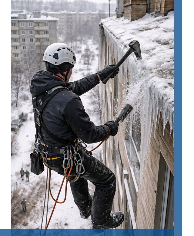 Сбивание сосулек с крыши в Добрянке по цене от 4546 р. | ВЫСОТНИК-Дбр