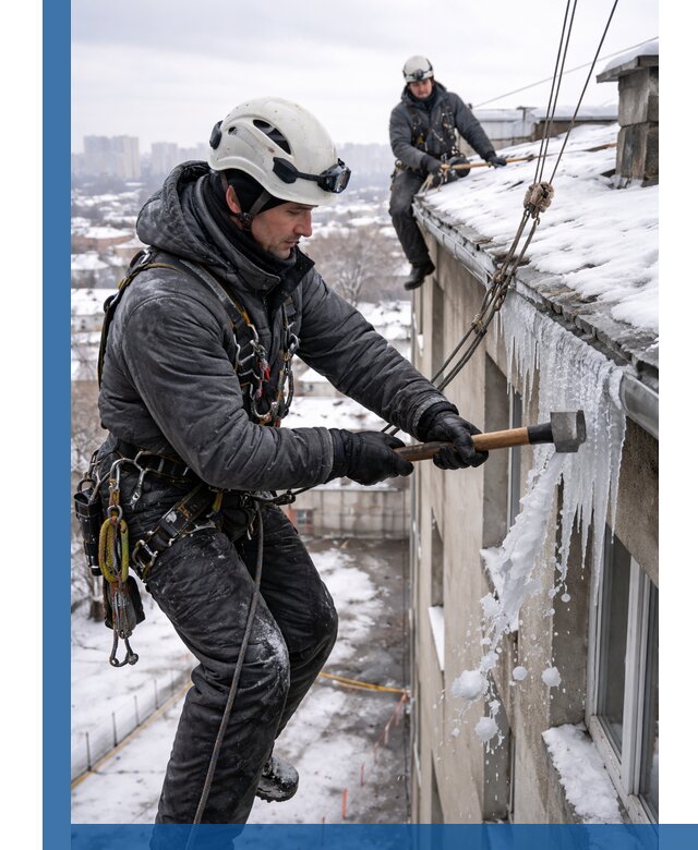 Сбивание и удаление сосулек с крыши в Добрянке безопасно