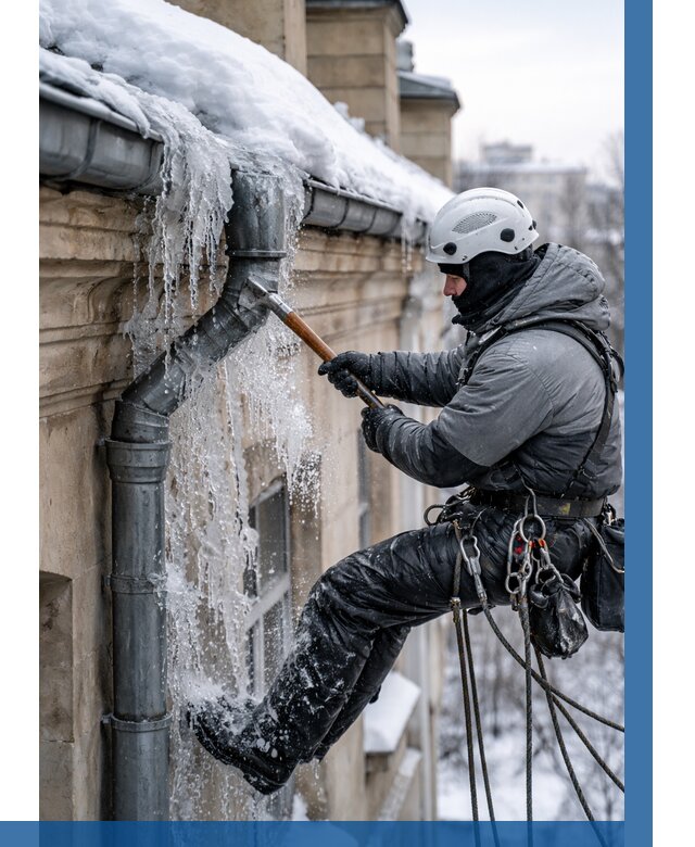 Очистка водостоков от льда в Добрянке от 3536 р. | ВЫСОТНИК-Дбр