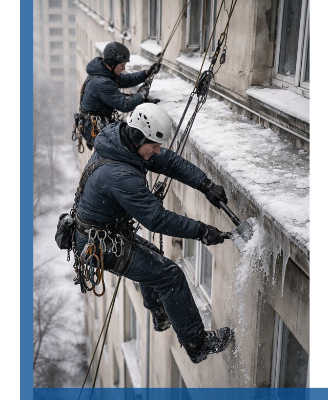 Удаление наледи и сосулек с карнизов в Добрянке профессионально