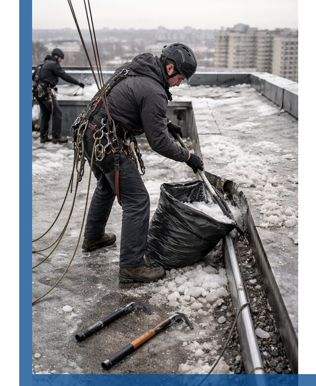 Аварийная очистка кровли в Добрянке от промальпинистов