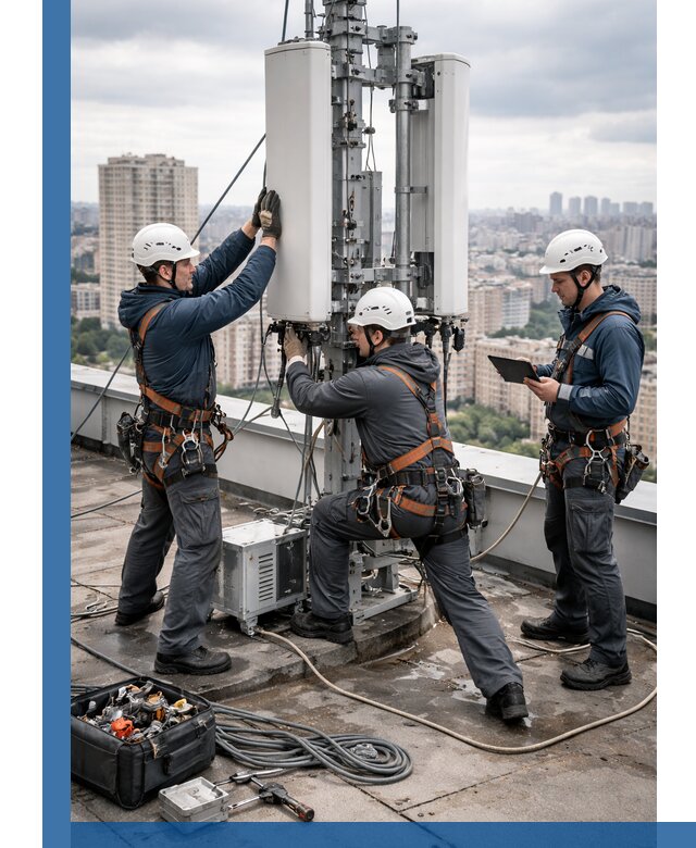 Монтаж антенн связи на крыше в Добрянке с вводом в эксплуатацию