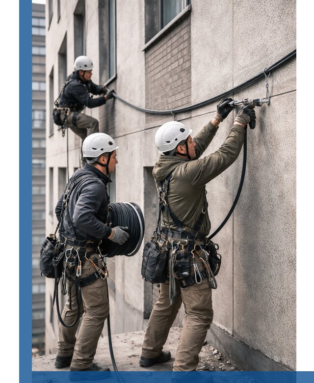 Прокладка кабеля по фасаду в Добрянке, профессиональный монтаж