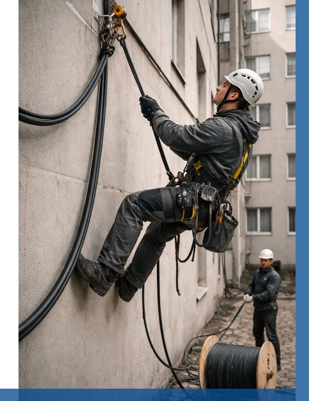 Протяжка кабеля питания на высоте в Добрянке от 455 р. | ВЫСОТНИК-Дбр