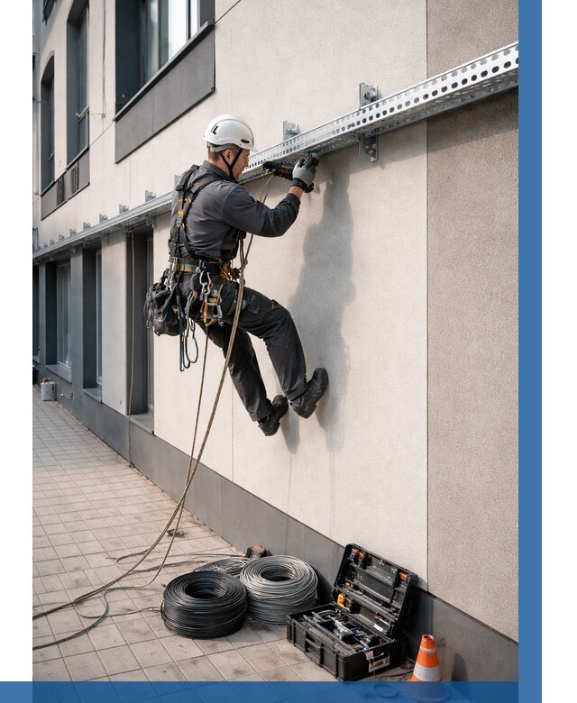 Монтаж кабельных лотков на фасаде в Добрянке от 1212 р. | ВЫСОТНИК-Дбр