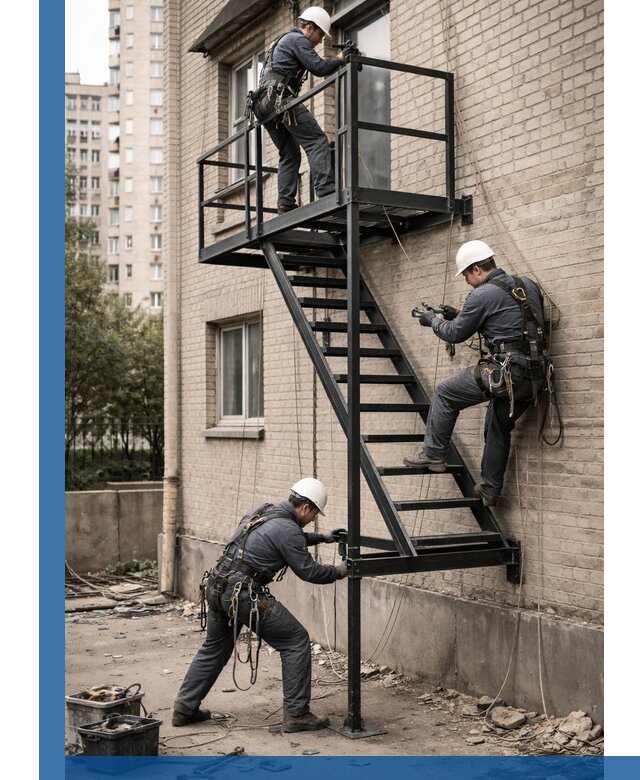 Монтаж пожарной лестницы в Добрянке, установка и крепление