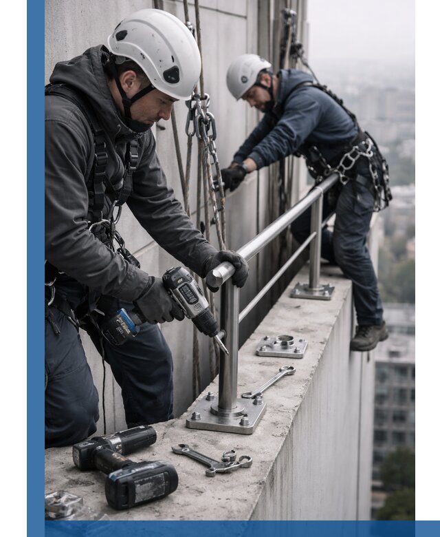 Монтаж перил на высоте в Добрянке для жилых и промобъектов