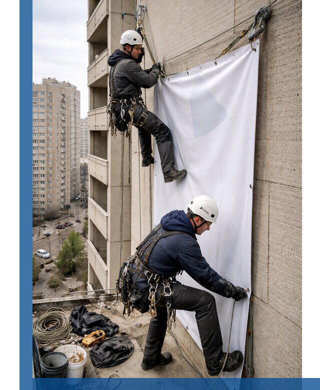 Профессиональный монтаж баннеров на фасаде в Добрянке