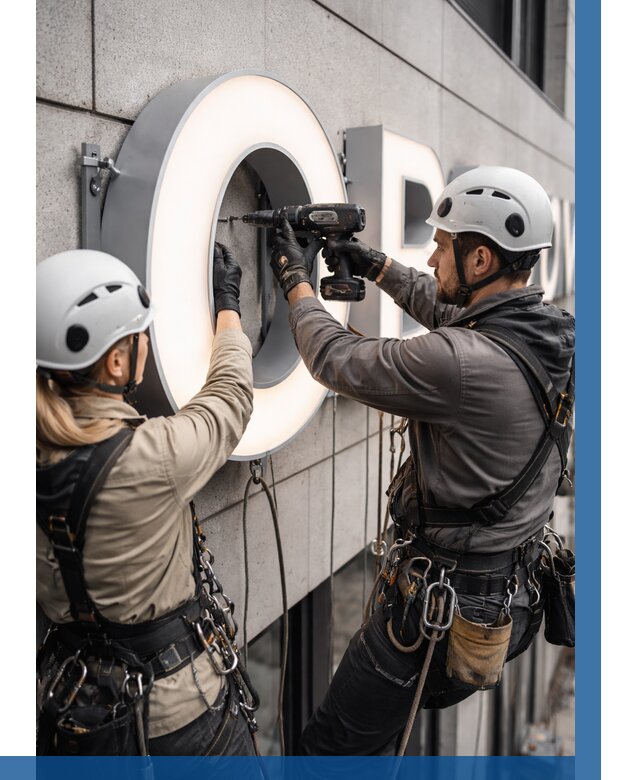 Монтаж световых букв в Добрянке от 3031 р. под ключ ВЫСОТНИК-Дбр