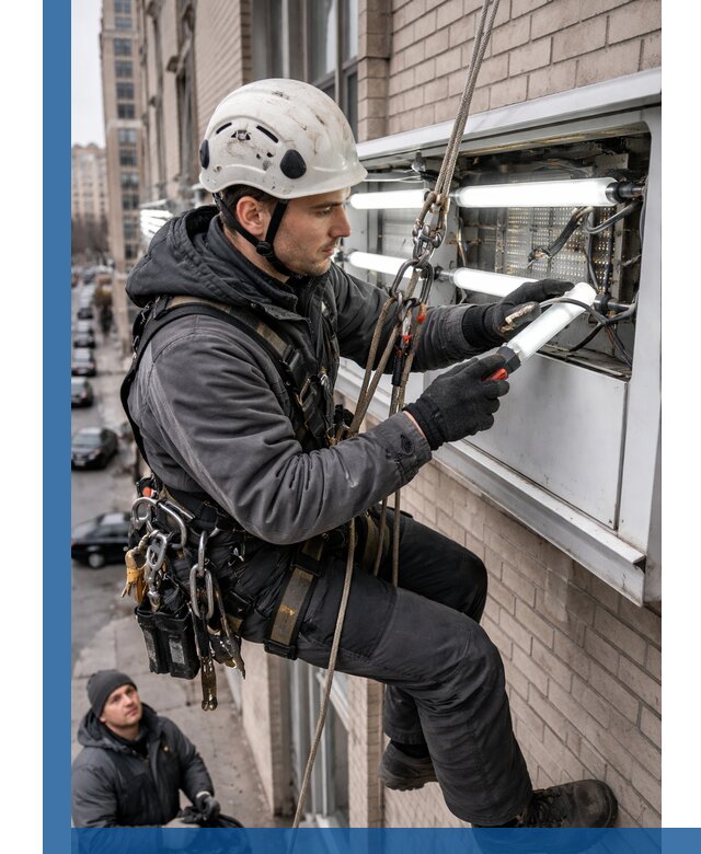 Профессиональная замена ламп в наружной вывеске в Добрянке