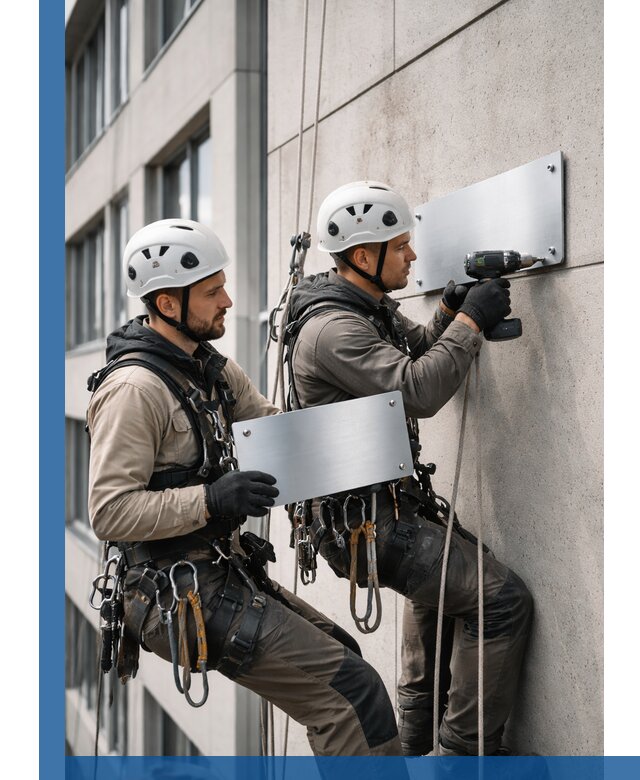 Монтаж табличек и указателей в Добрянке для зданий и сооружений