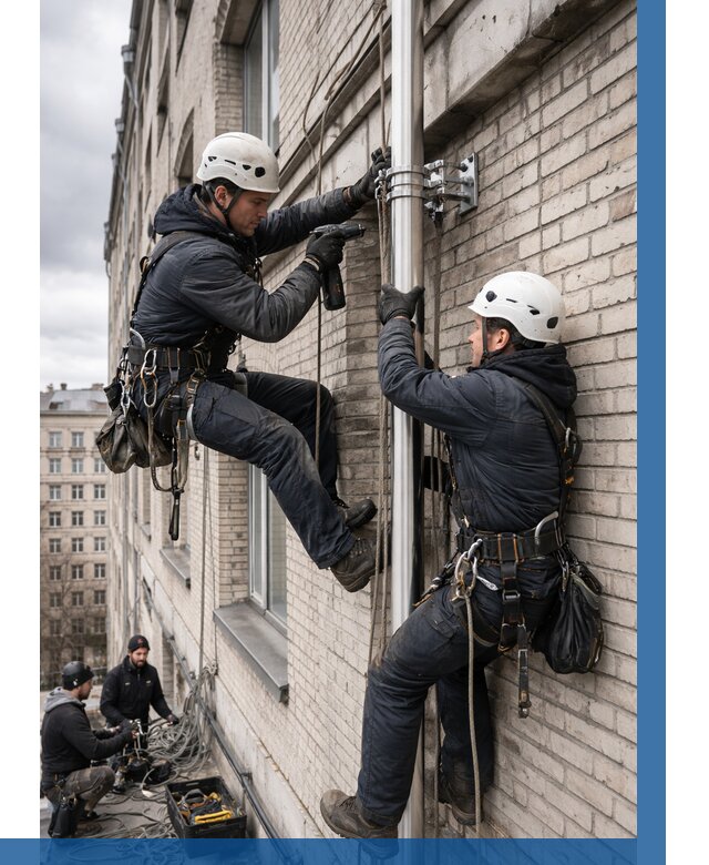 Монтаж флагштока на здании в Добрянке от 6566 р. | ВЫСОТНИК-Дбр