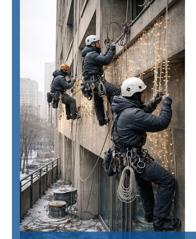 Монтаж новогодней иллюминации и украшение фасадов в Добрянке