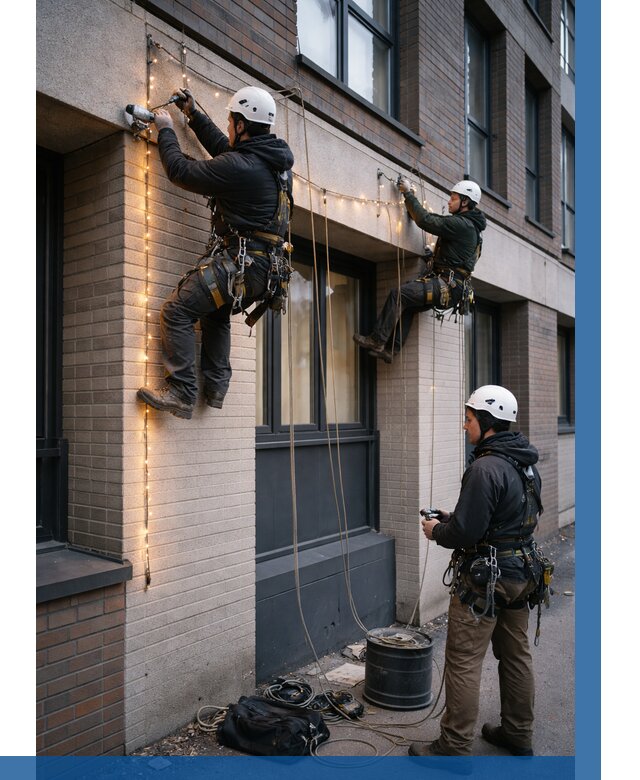 Монтаж гирлянд на фасаде в Добрянке от 3536 р. | ВЫСОТНИК-Дбр