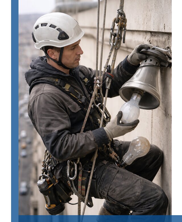 Замена ламп на высоте в Добрянке профессионально и быстро