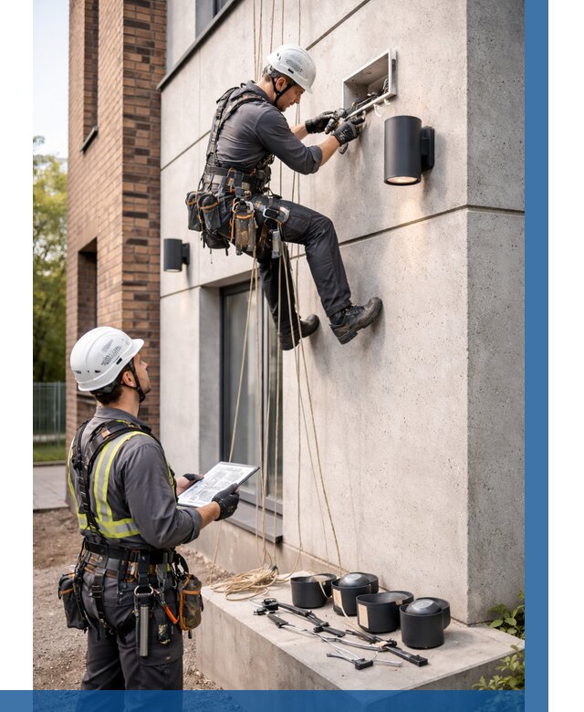 Монтаж фасадного освещения в Добрянке от 2526 р. | ВЫСОТНИК-Дбр