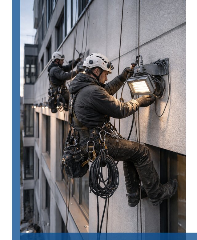 Монтаж фасадного освещения в Добрянке установка и подключение
