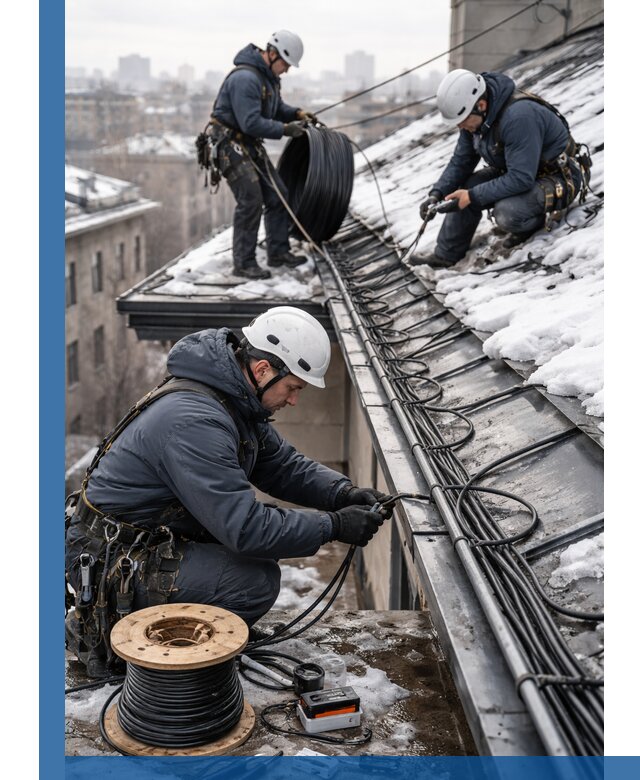 Монтаж греющего кабеля на кровле в Добрянке под ключ