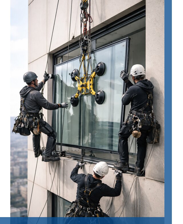 Монтаж стеклопакетов на высоте в Добрянке от 3233 р. | ВЫСОТНИК-Дбр