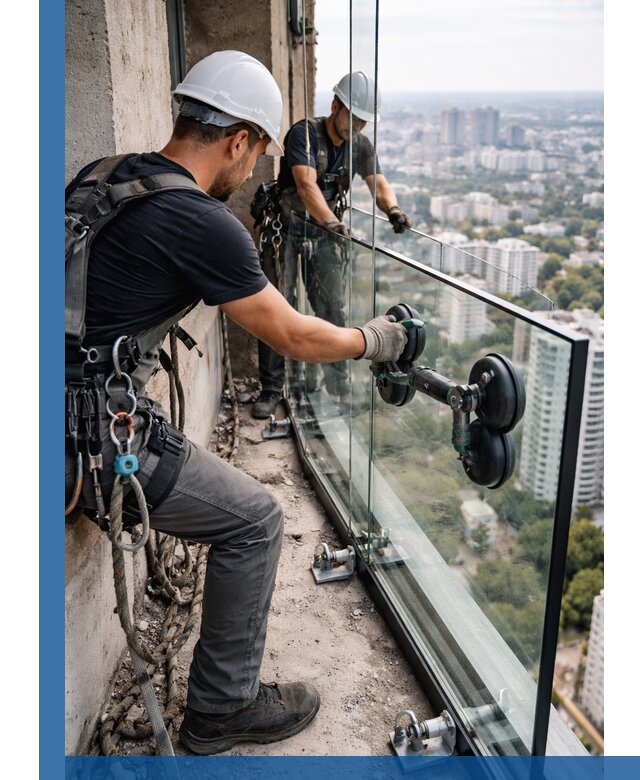 Монтаж стеклянных ограждений под ключ с гарантией в Добрянке
