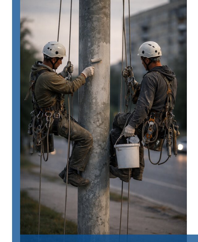 Покраска опор освещения и антикоррозийная защита в Добрянке